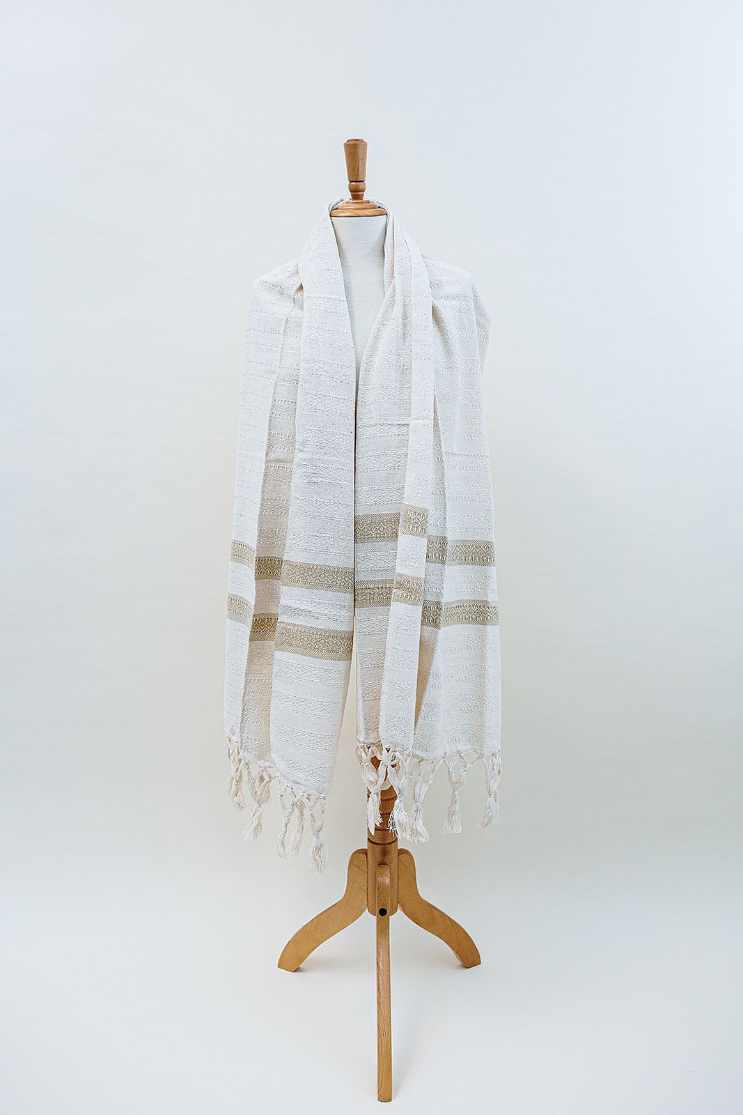 Rebozo Tradicional En Blanco Con Beige
