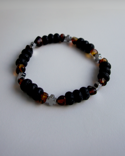 PULSERA DE HOMBRE LAVA Y ÁMBAR ELÁSTICA