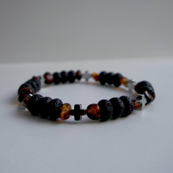 PULSERA DE HOMBRE LAVA Y ÁMBAR ELÁSTICA