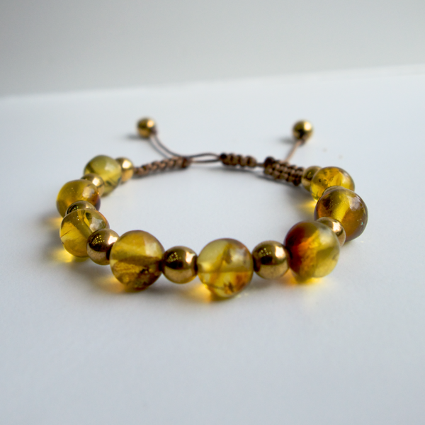 PULSERA DE AMBAR ESFERAS ESFERAS AJUSTABLE
