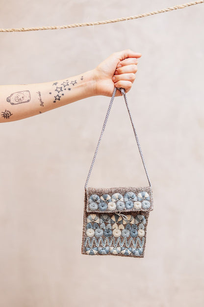 Bolsa Clásica Lana En Gris Y Azul