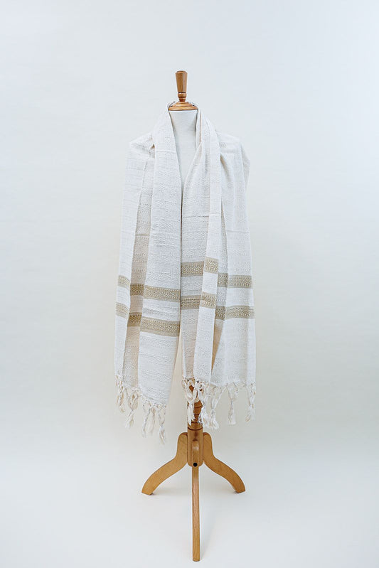 Rebozo Tradicional En Blanco Con Beige