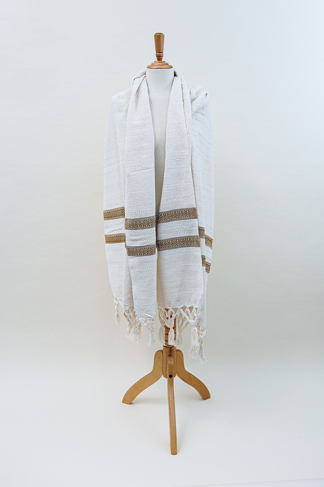 Rebozo Tradicional Blanco Con Chocolate