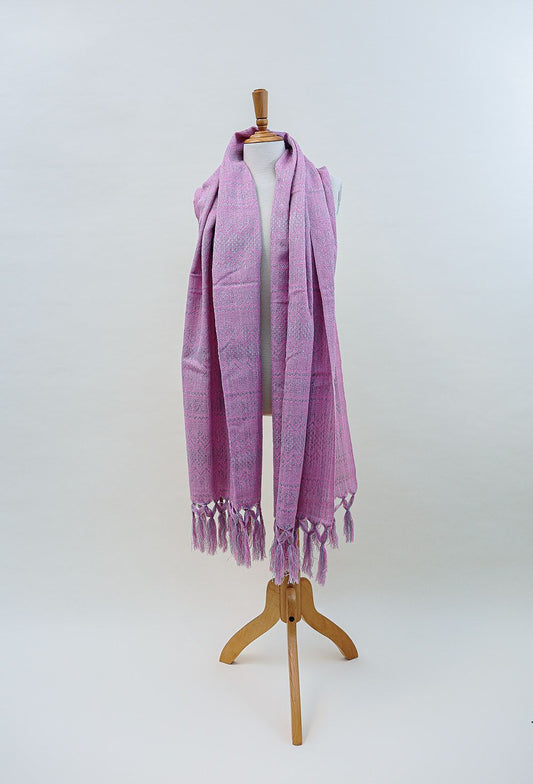 Rebozo Tradicional En Rosa Con Gris