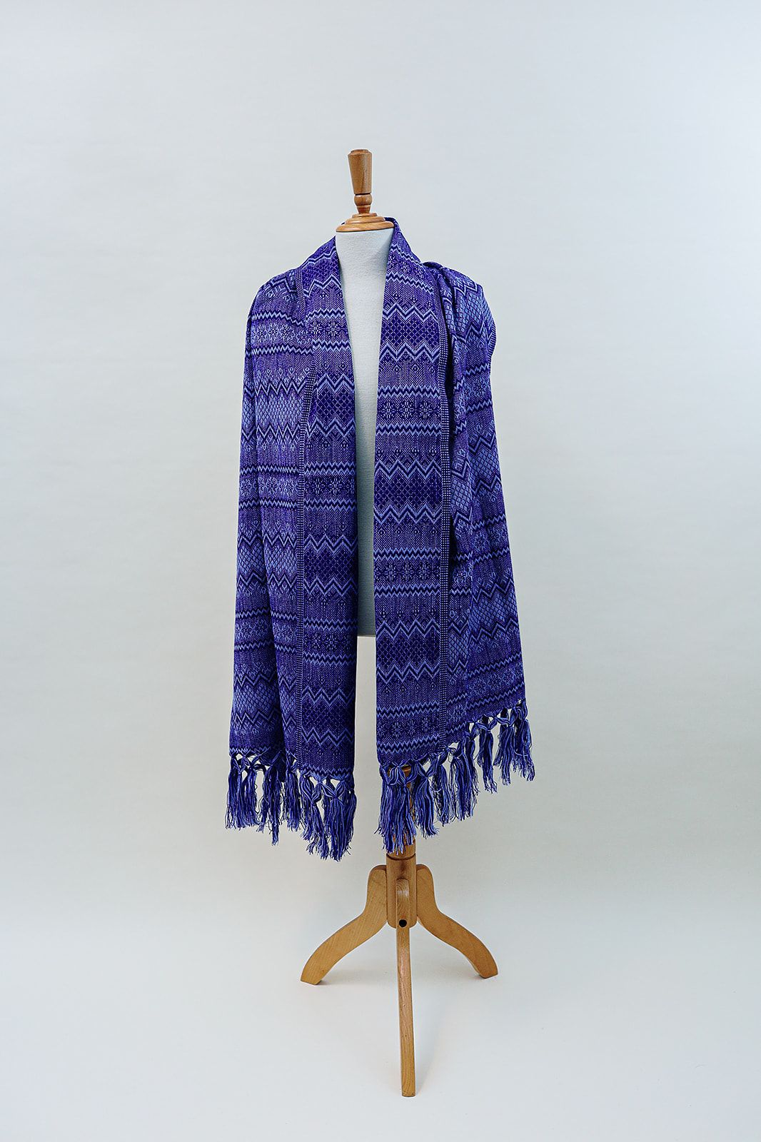 Rebozo Tradicional En Morado Con Azul