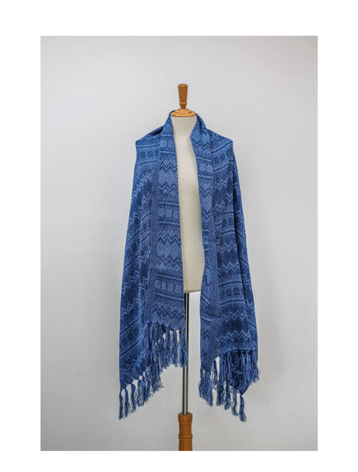 Rebozo Tradicional Azul Tejido En Zigzag