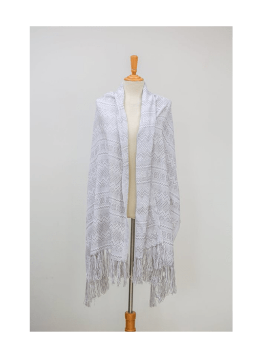 Rebozo Tradicional En Blanco Con Gris