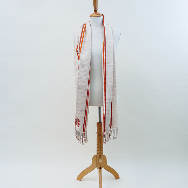 Rebozo En Crudo Con Rayas Y Figuras Tzotziles